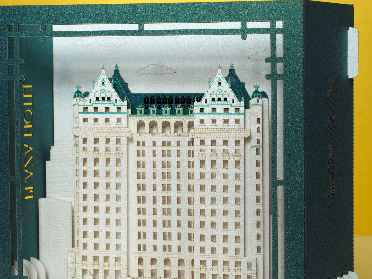 USA NYC Hotel Plaza paper pop up box card. 3d laser cut keepsake, memento gift. Personalized invite.