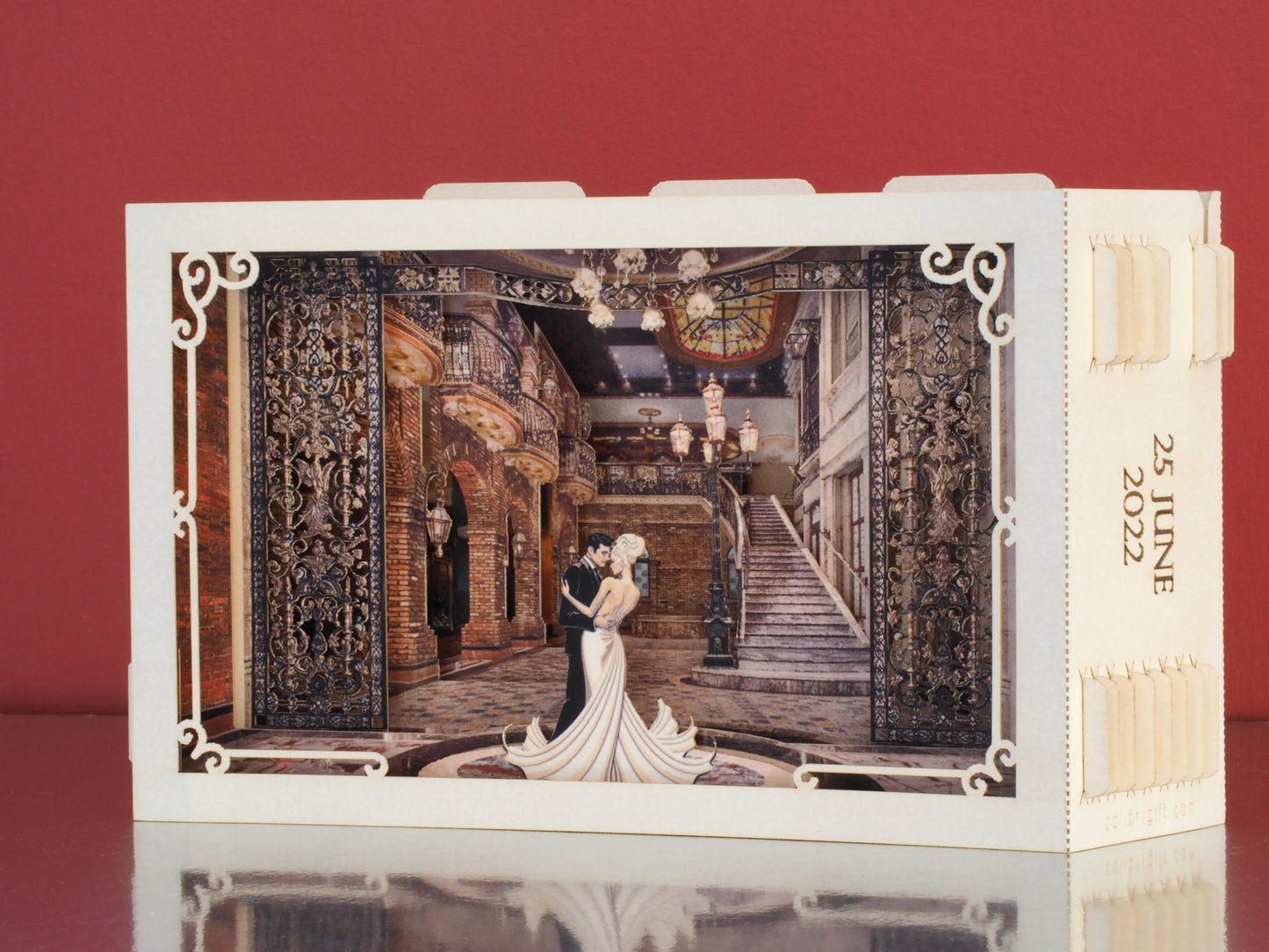 Miami Florida Commodore Plaza. Wedding invitation pop up box folded card. The Cruz Building.