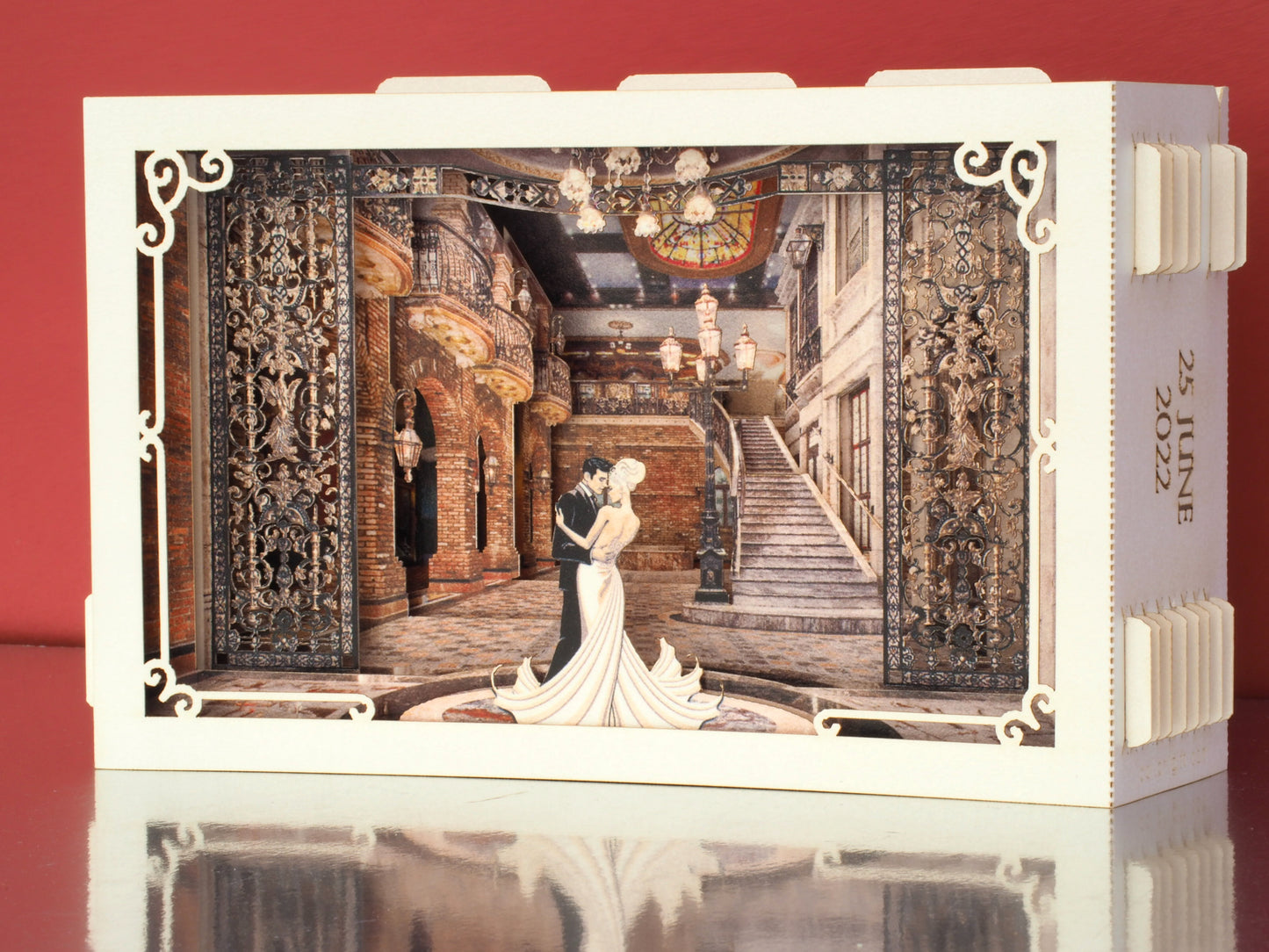 Miami Florida Commodore Plaza. Wedding invitation pop up box folded card. The Cruz Building.