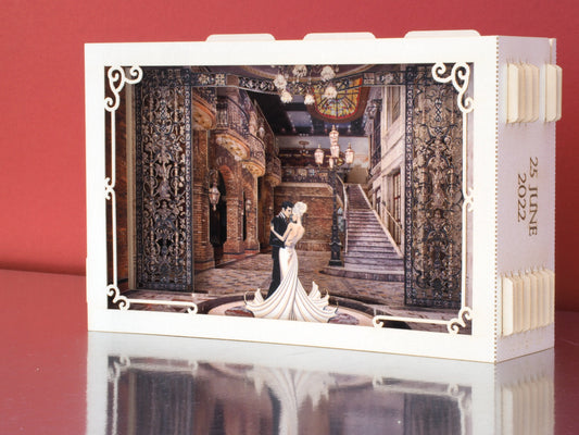 Miami Florida Commodore Plaza. Wedding invitation pop up box folded card. The Cruz Building.