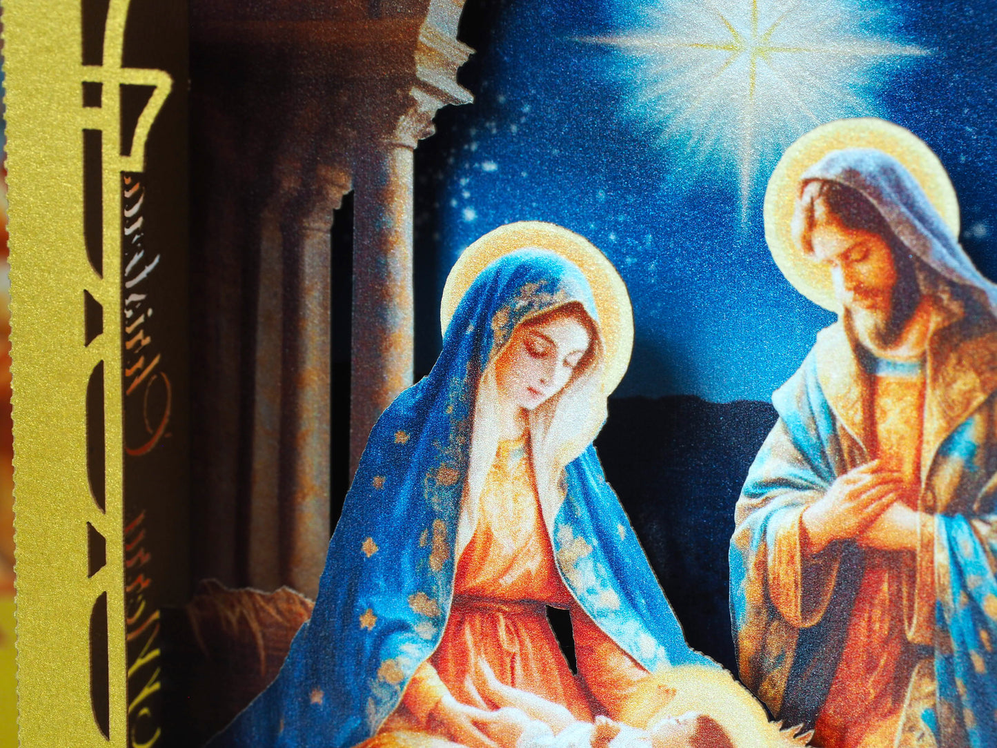 Pop-up Christmas Nativity Scene Crib card – Baby Jesus Birth, Mother Mary, Joseph, Holy star