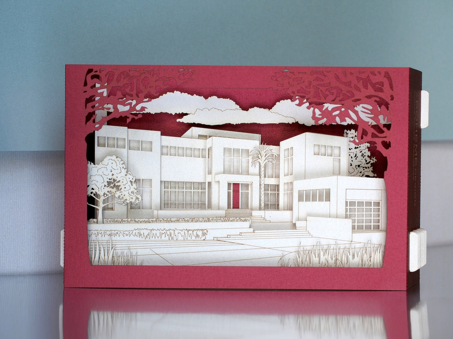 House architecture paper model miniature. Gift company customers. Thank you cards. Pop up card. Custom design. Villa Logo private residence