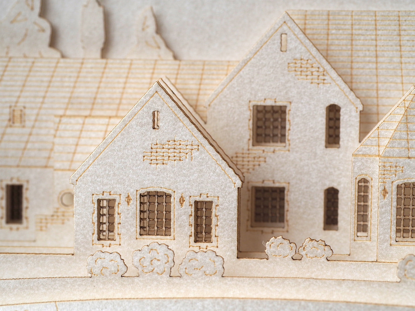 Mansion model. Realtor gifts, property manager promo cards - paper house miniature. Architect gift, clients gifts, customs promotion. Houses