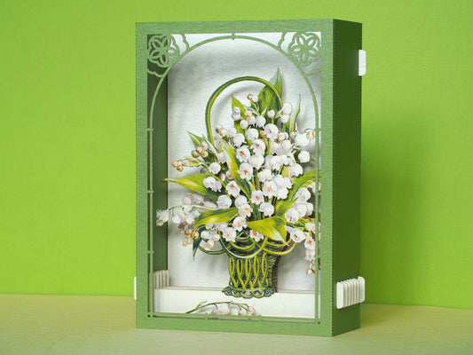 The Lilies of the Valley pop up card gift. Mother's Day gifts. The liljekonvaljs. Paper flower miniature. Her, wife Convallaria majalis