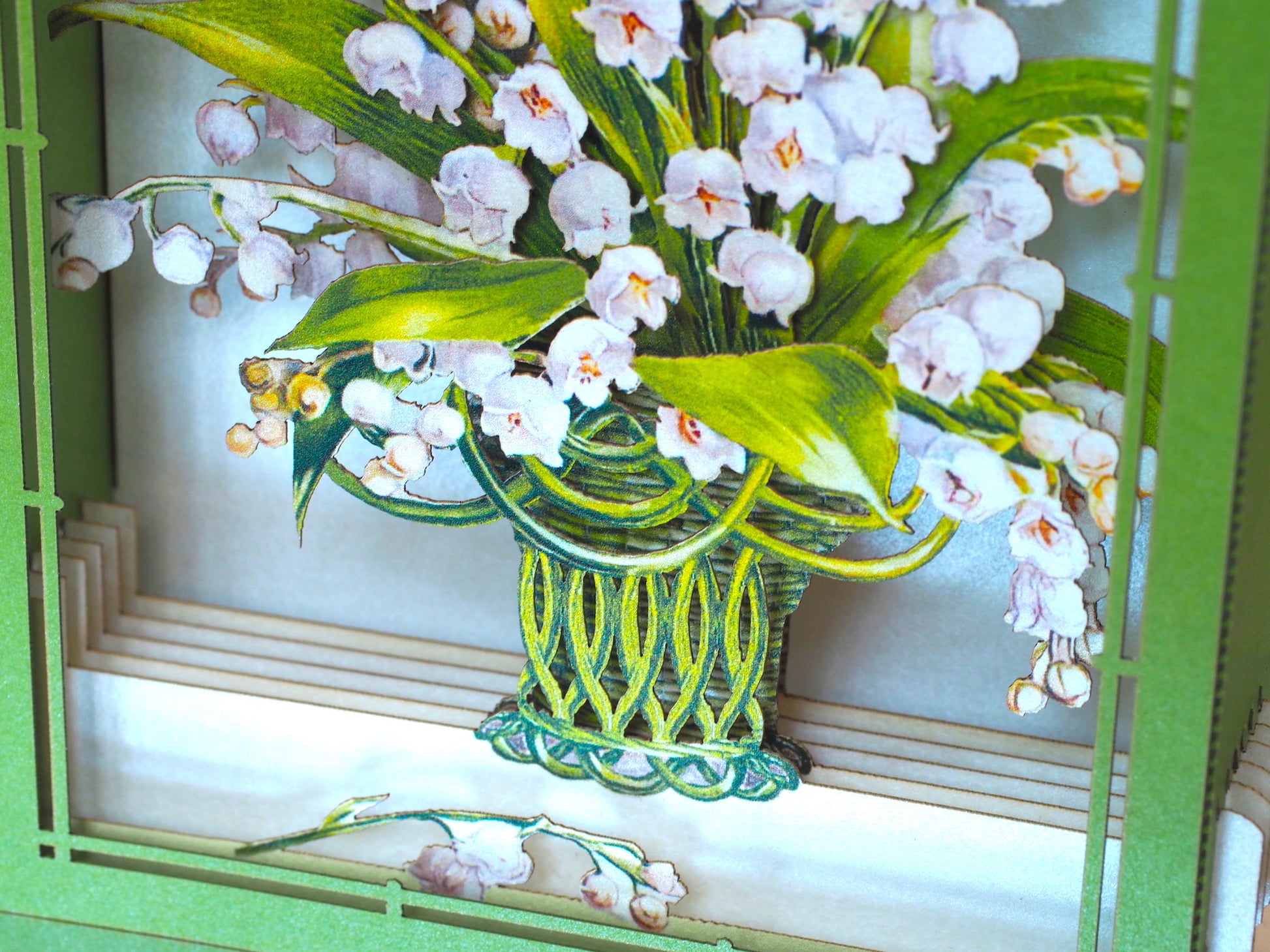 The Lilies of the Valley pop up card gift. Mother's Day gifts. The liljekonvaljs. Paper flower miniature. Her, wife Convallaria majalis