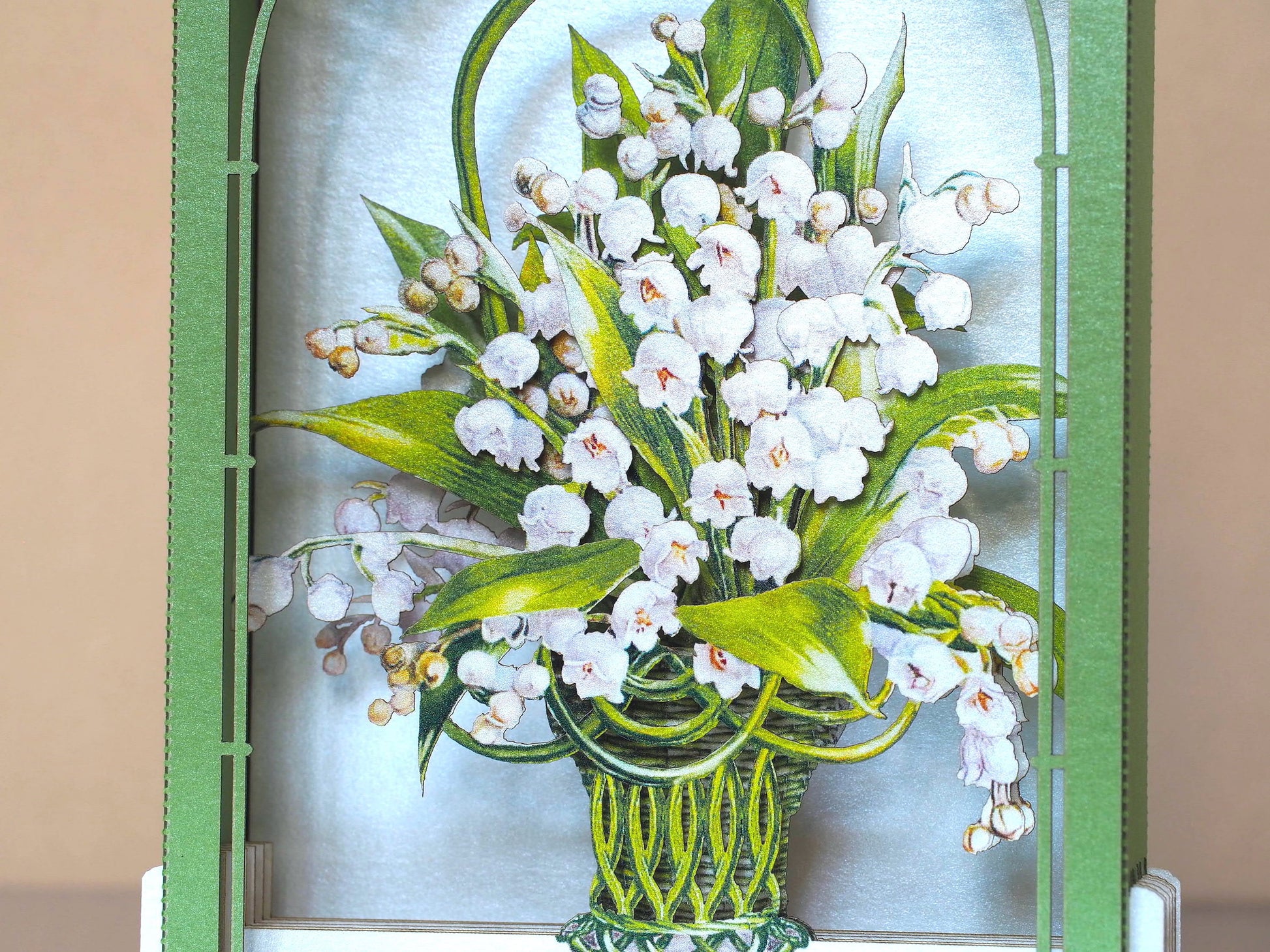 The Lilies of the Valley pop up card gift. Mother's Day gifts. The liljekonvaljs. Paper flower miniature. Her, wife Convallaria majalis