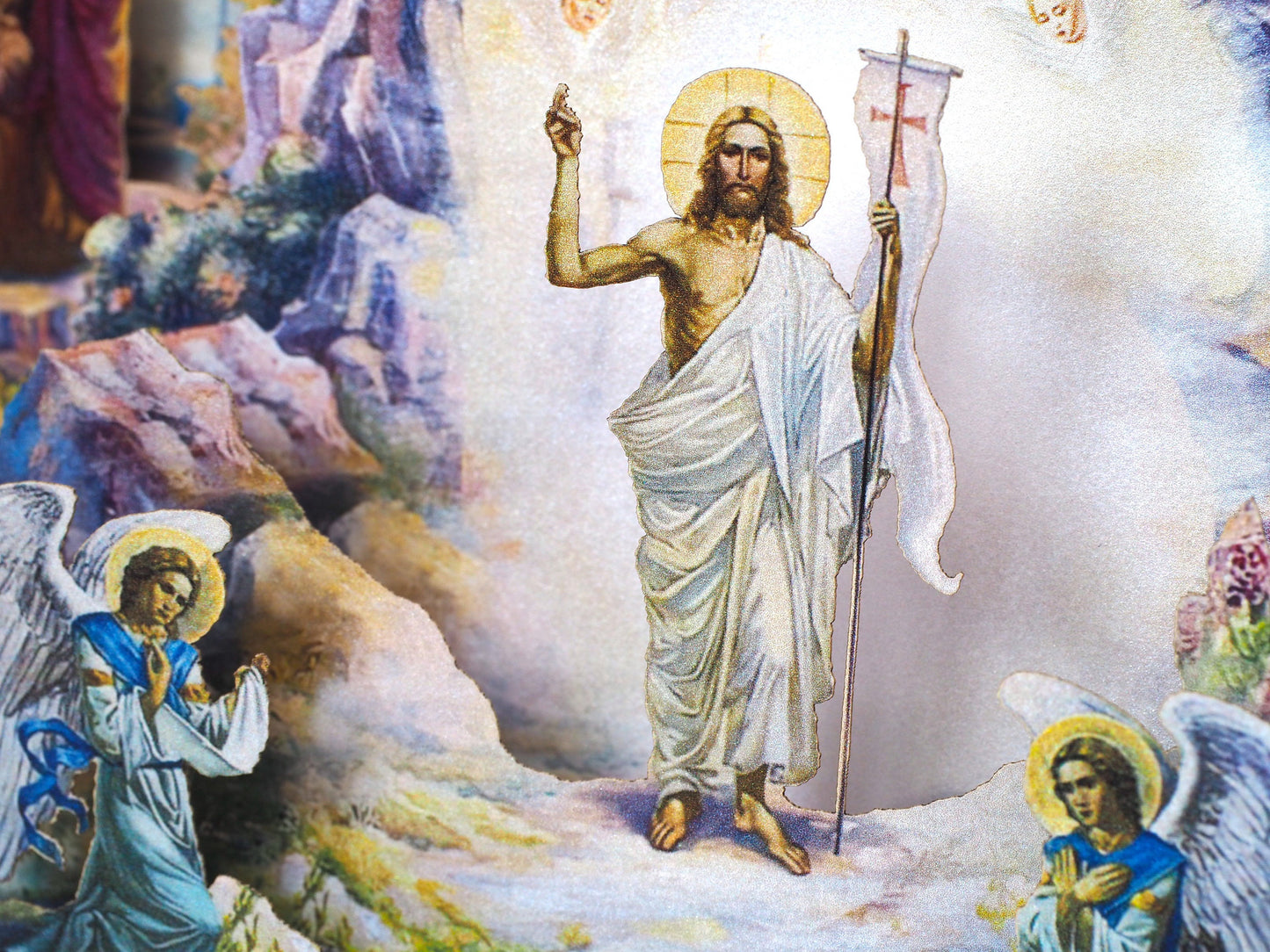 Jesus Christ has Risen. Easter pop up card. Resurrection Icon. Paper cards. Happy Blessed Easter miniature 3d laser cut shadow box.