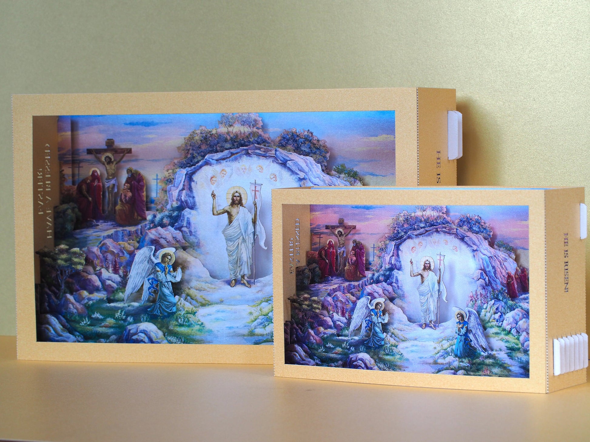 Jesus Christ has Risen. Easter pop up card. Resurrection Icon. Paper cards. Happy Blessed Easter miniature 3d laser cut shadow box.