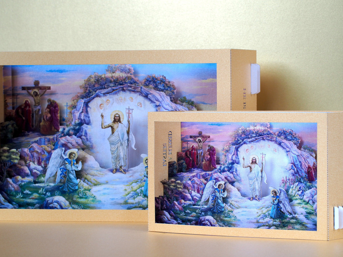 Jesus Christ has Risen. Easter pop up card. Resurrection Icon. Paper cards. Happy Blessed Easter miniature 3d laser cut shadow box.