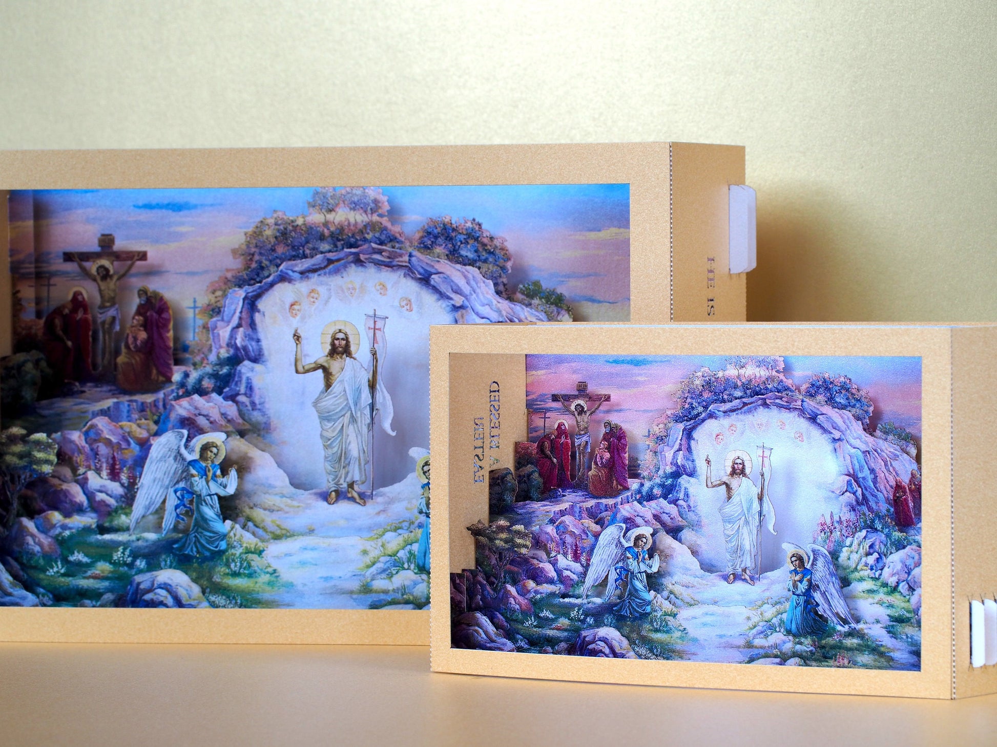 Jesus Christ has Risen. Easter pop up card. Resurrection Icon. Paper cards. Happy Blessed Easter miniature 3d laser cut shadow box.