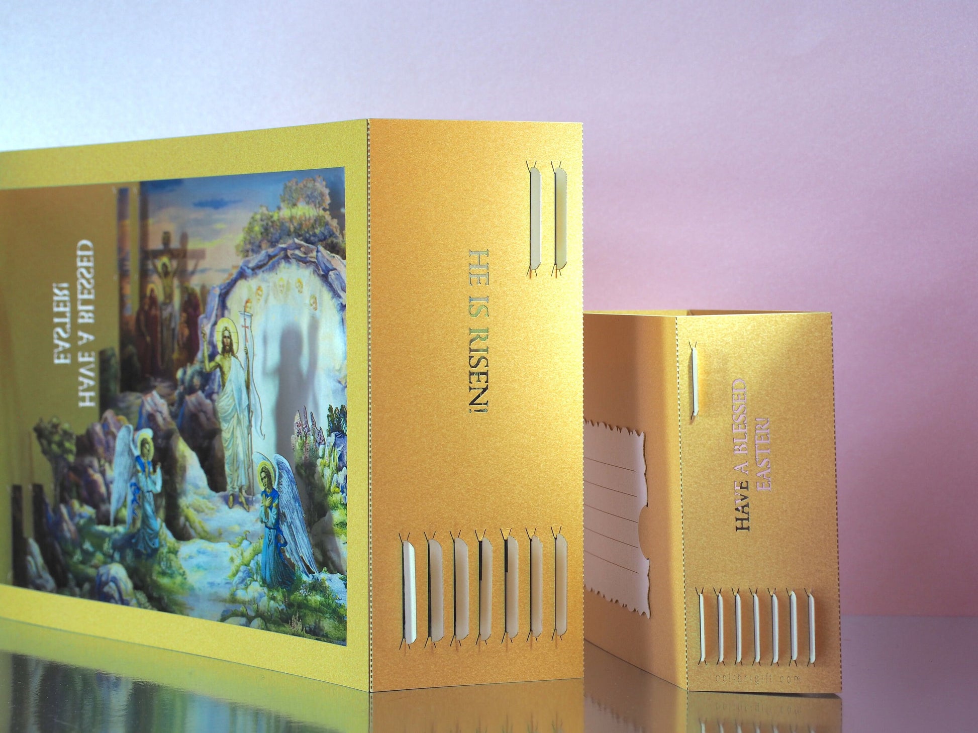 Jesus Christ has Risen. Easter pop up card. Resurrection Icon. Paper cards. Happy Blessed Easter miniature 3d laser cut shadow box.