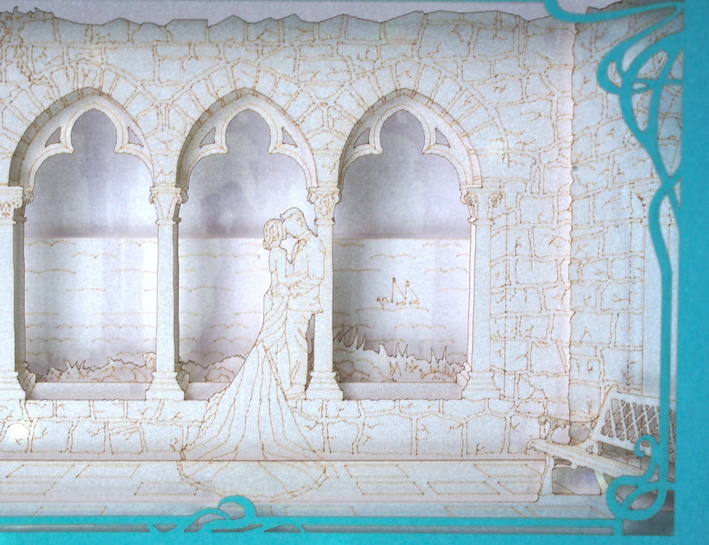 Hammond Castle Museum Wedding Invitation - Coastal Elegance from Gloucester, MA. Pop-up Boxed Invites with RSVP - Wedding Stationery