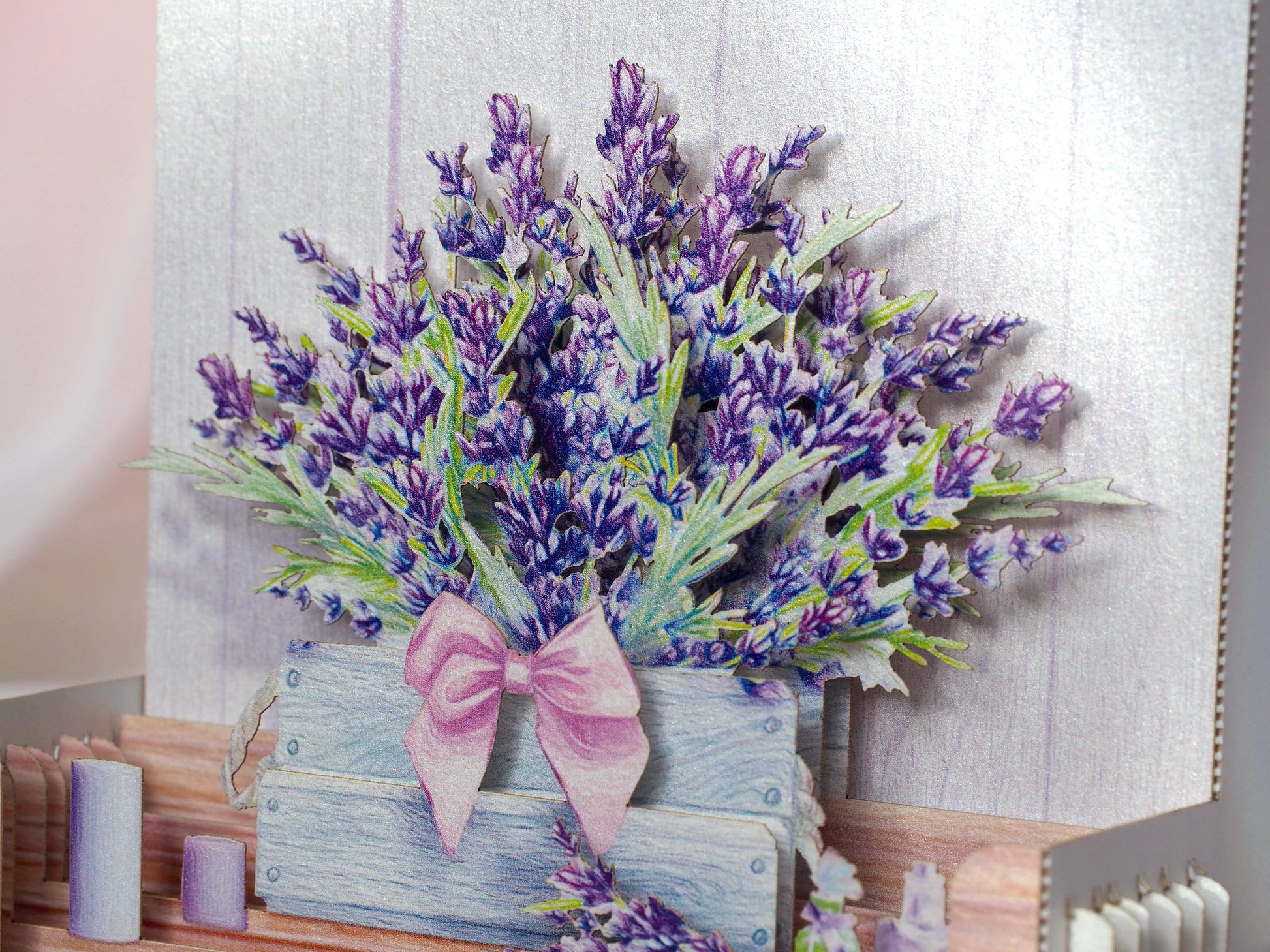 Lavender bouquet pop up card. Birthday, I love you card. Miss you. Mother's Day greeting. Paper 3d miniature flowers. Provence Gift For her