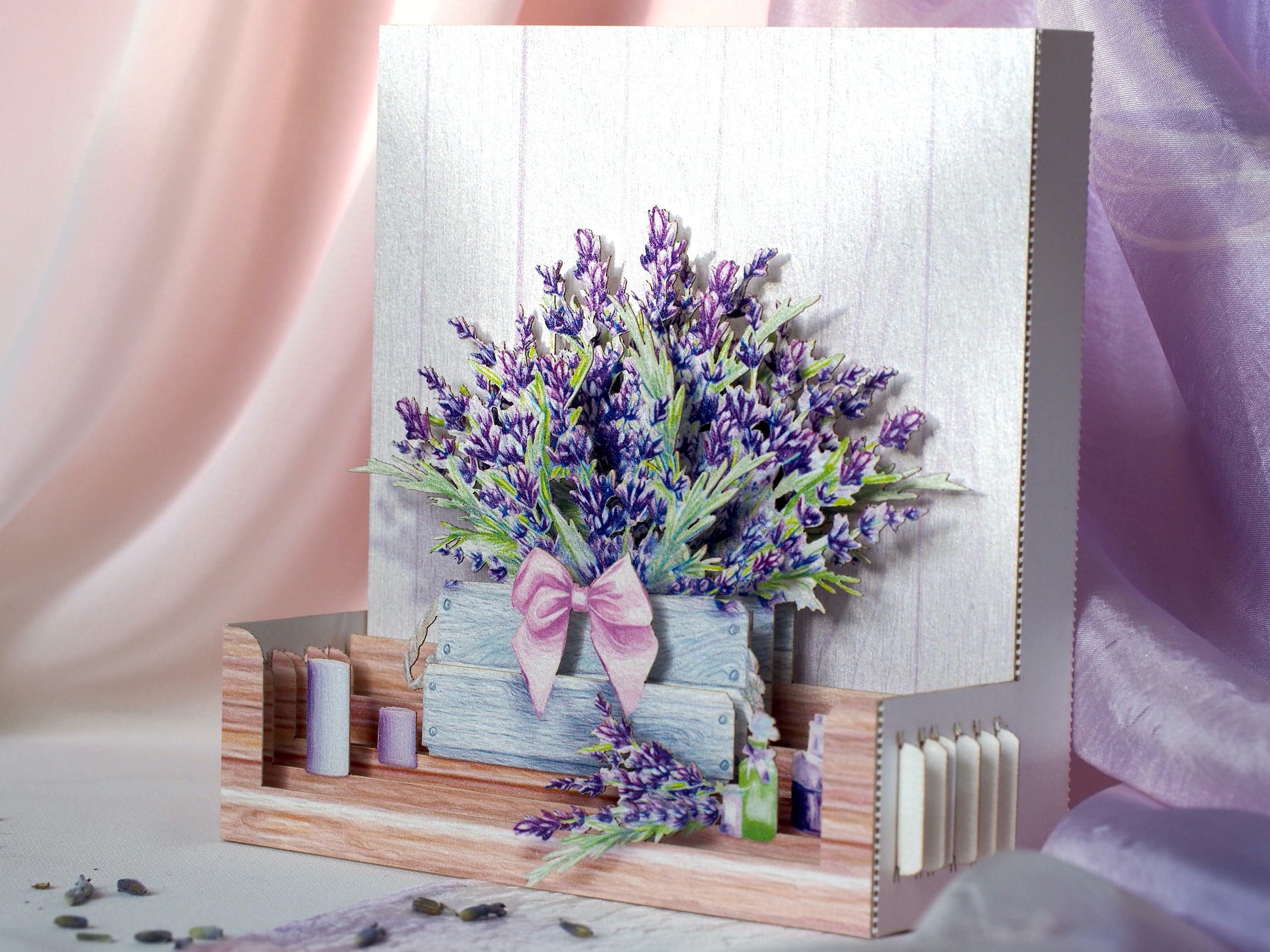 Lavender bouquet pop up card. Birthday, I love you card. Miss you. Mother's Day greeting. Paper 3d miniature flowers. Provence Gift For her