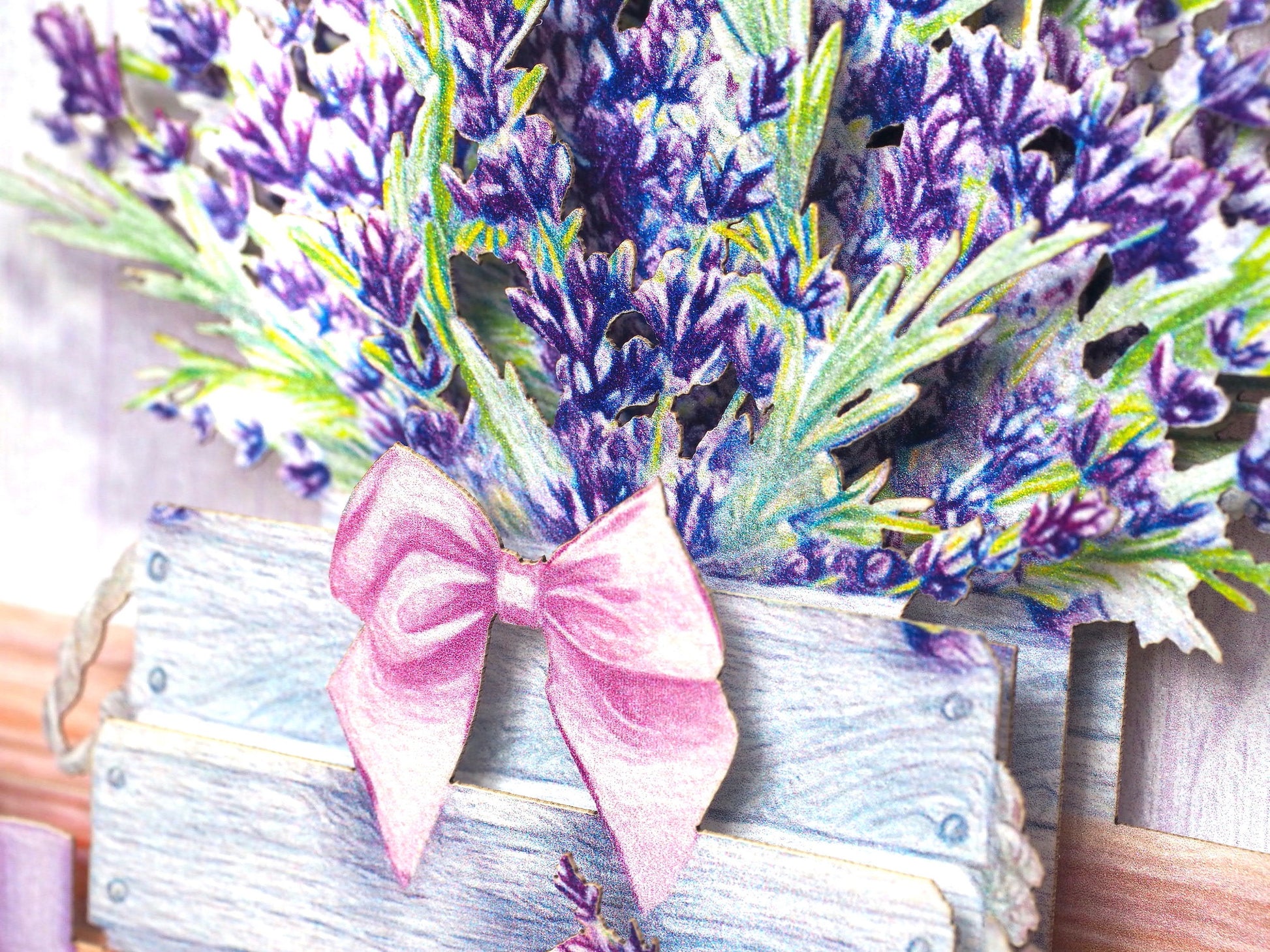 Lavender bouquet pop up card. Birthday, I love you card. Miss you. Mother's Day greeting. Paper 3d miniature flowers. Provence Gift For her