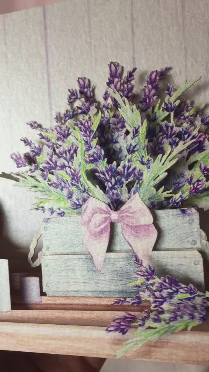 Lavender bouquet pop up card. Birthday, I love you card. Miss you. Mother's Day greeting. Paper 3d miniature flowers. Provence Gift For her