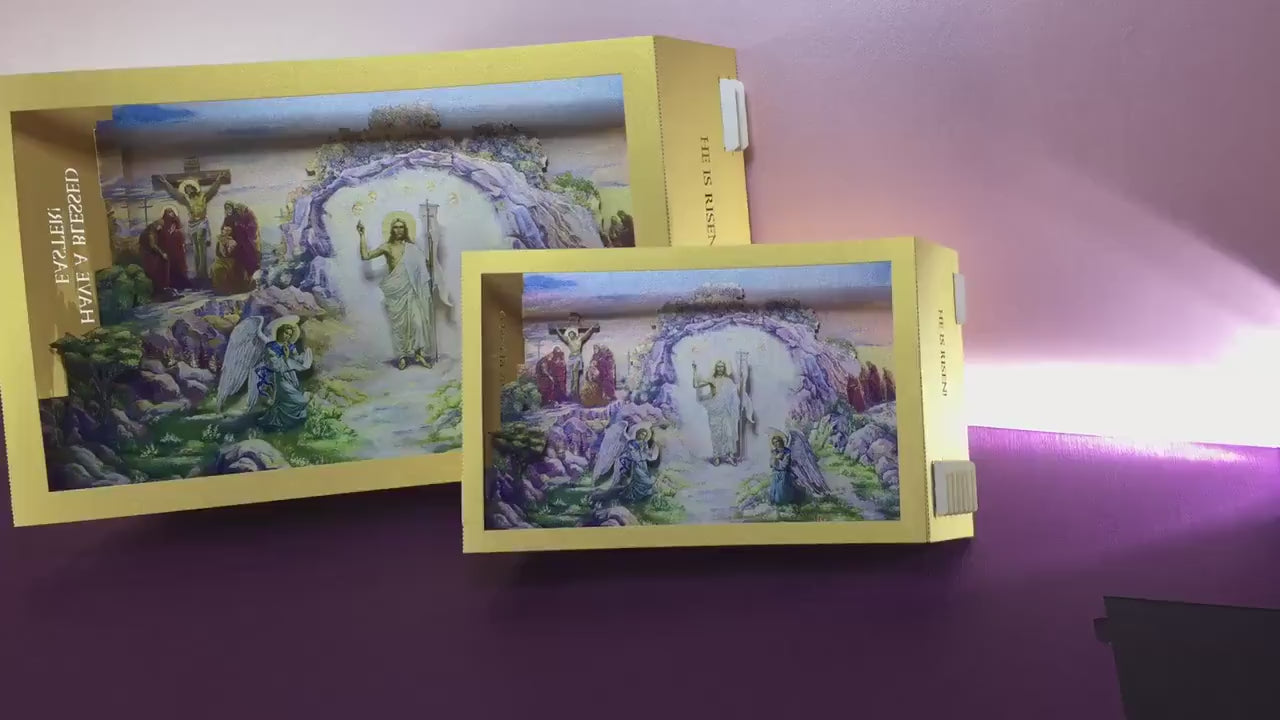 Jesus Christ has Risen. Easter pop up card. Resurrection Icon. Paper cards. Happy Blessed Easter miniature 3d laser cut shadow box.