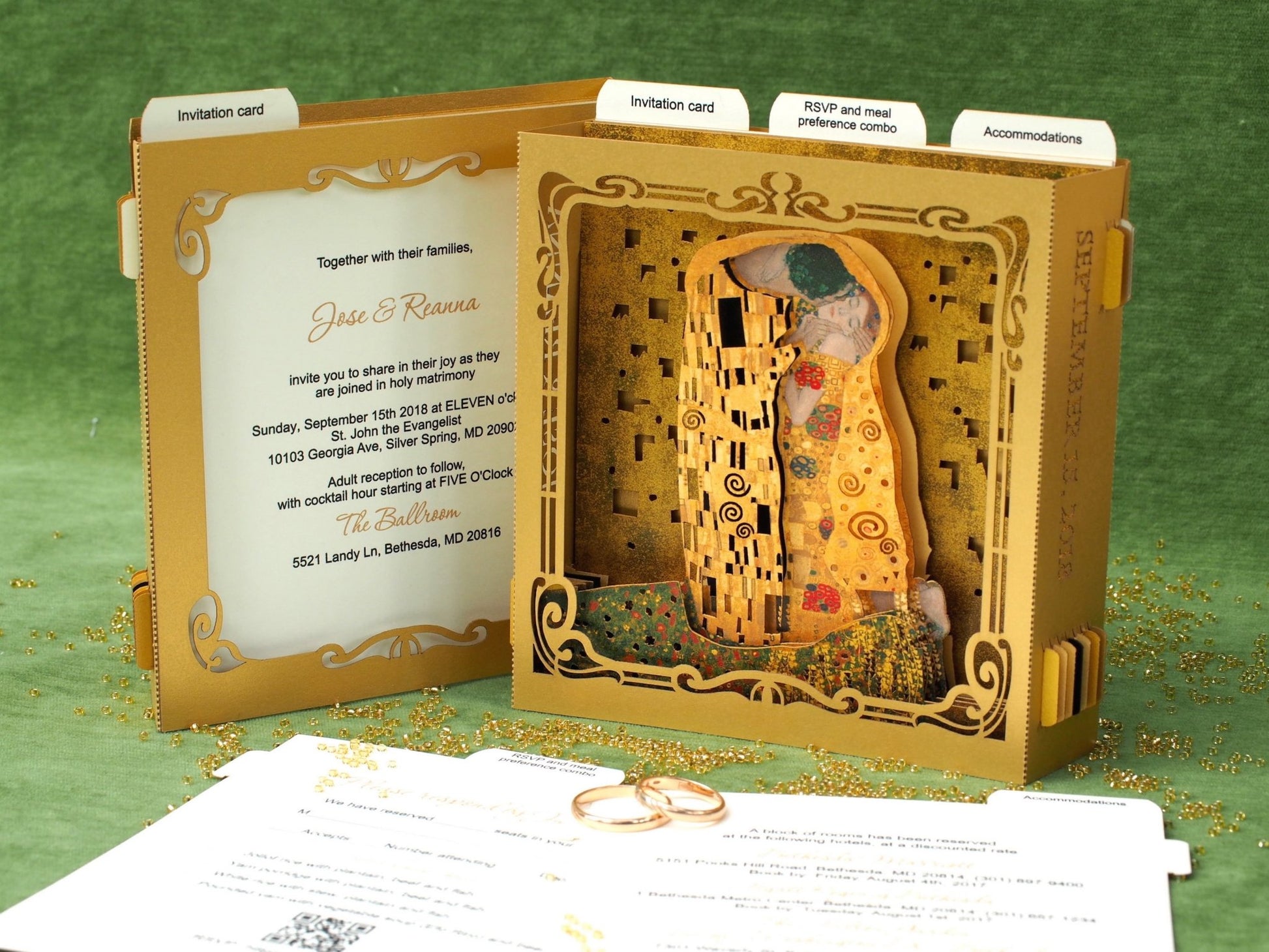 Art Wedding invitations Gustav Klimt pop-up card - ColibriGift