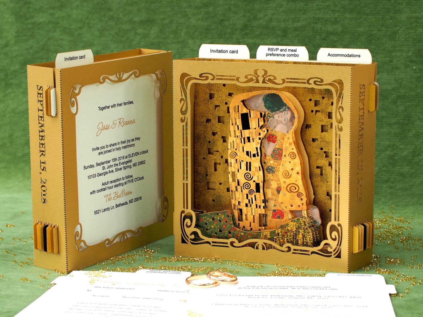 Art Wedding invitations Gustav Klimt pop-up card - ColibriGift