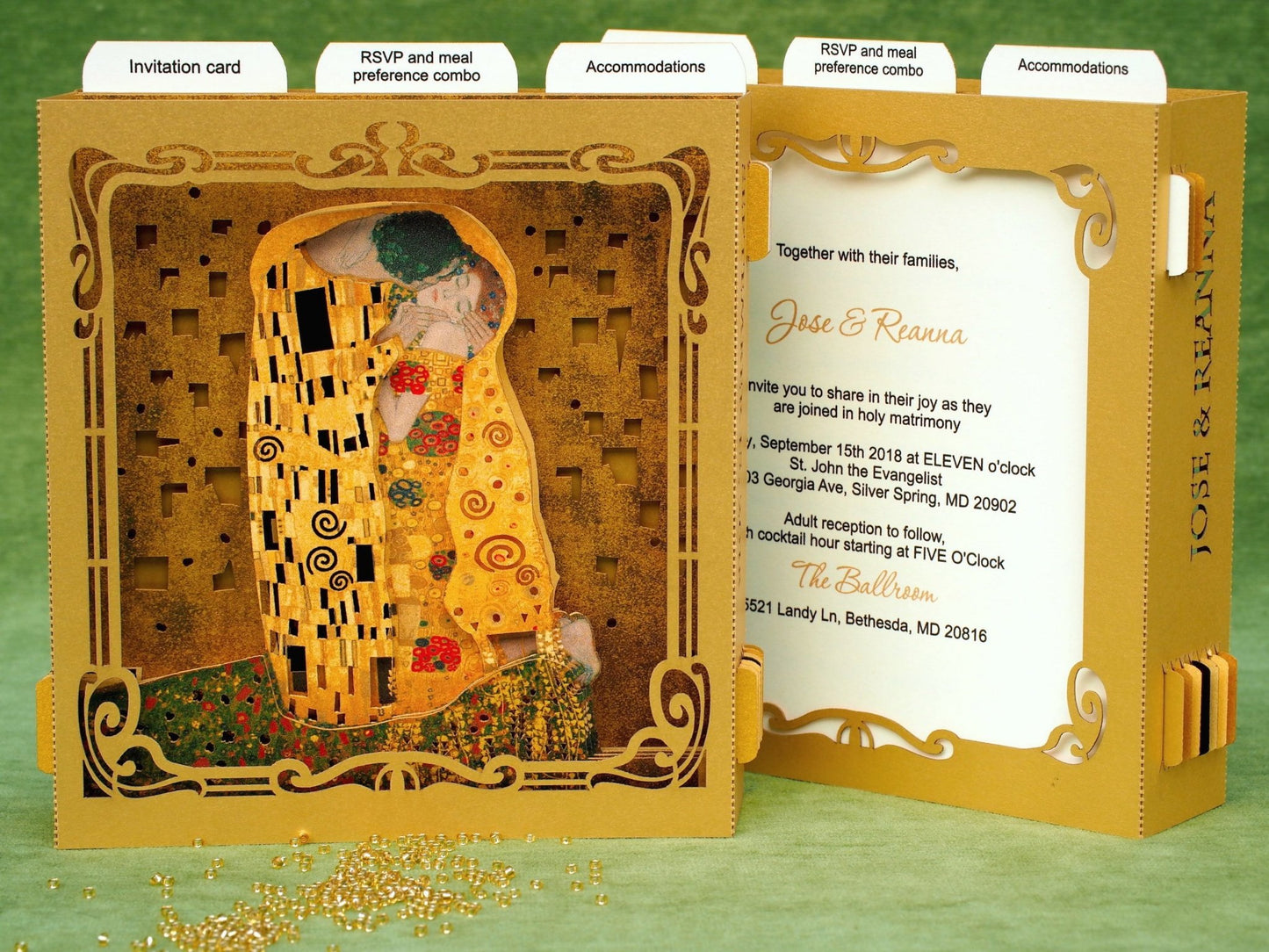 Art Wedding invitations Gustav Klimt pop-up card - ColibriGift