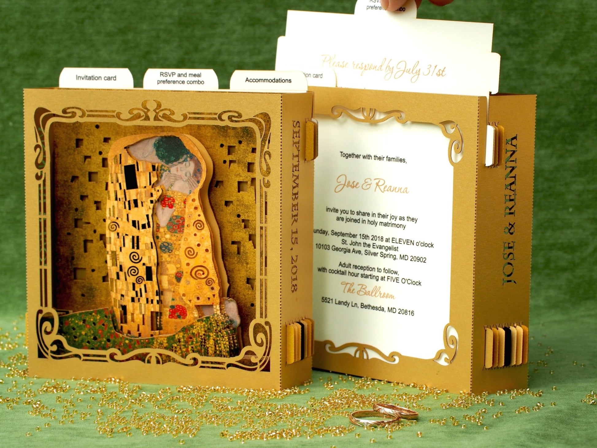 Art Wedding invitations Gustav Klimt pop-up card - ColibriGift