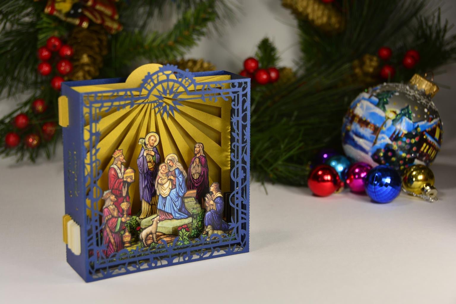Calendar Card Jesus Birth theme, Holy Night, Christmas gift pop-up card - ColibriGift