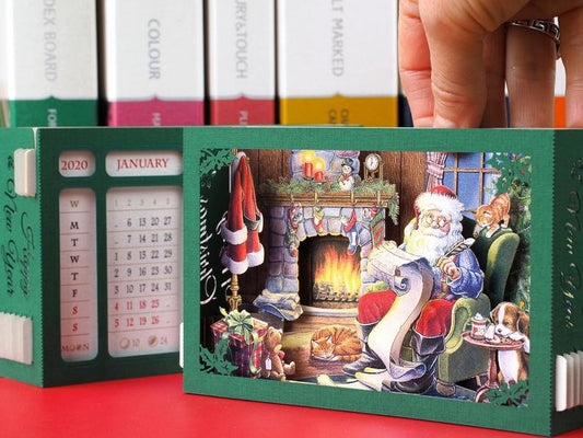 Calendar Christmas pop-up card Santa workshop house - ColibriGift