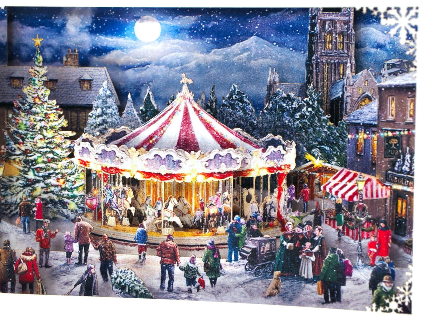 Christmas Carousel in the city. Paper pop upXmas holiday 3d card. Laser cut. Happy New Year greeting cards. - ColibriGift