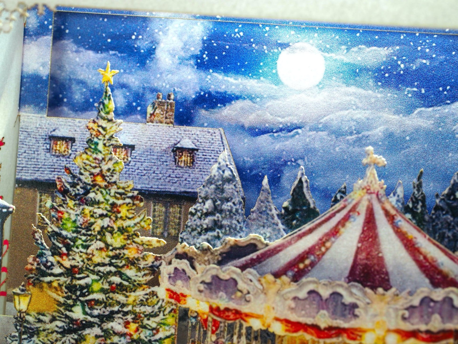 Christmas Carousel in the city. Paper pop upXmas holiday 3d card. Laser cut. Happy New Year greeting cards. - ColibriGift