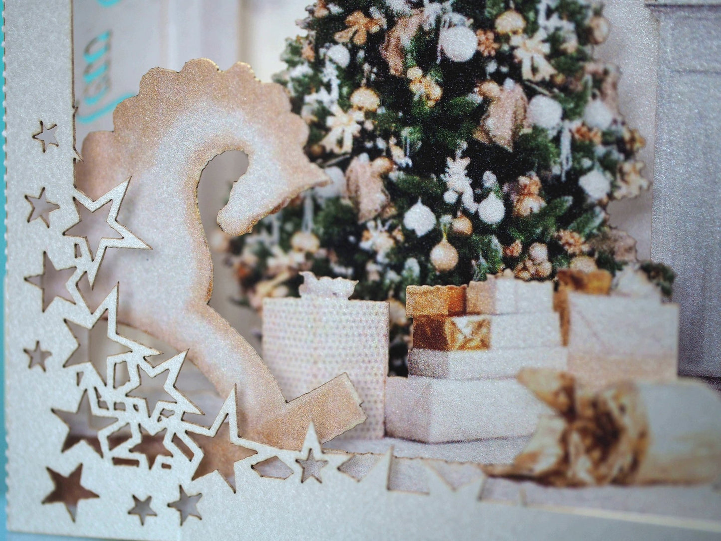 Christmas house 2023. Paper pop up card. Fireplace miniature, Christmas Tree. Laser cut box gift. - ColibriGift