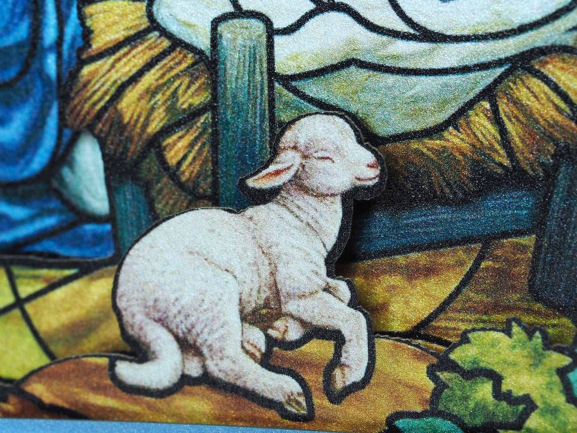 Christmas pop-up card Christmas Crib Nativity scene, Baby Jesus, Mother Mary, Angels, Holy Star - ColibriGift