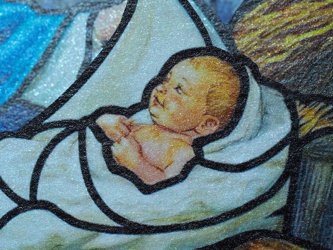 Christmas pop-up card Christmas Crib Nativity scene, Baby Jesus, Mother Mary, Angels, Holy Star - ColibriGift
