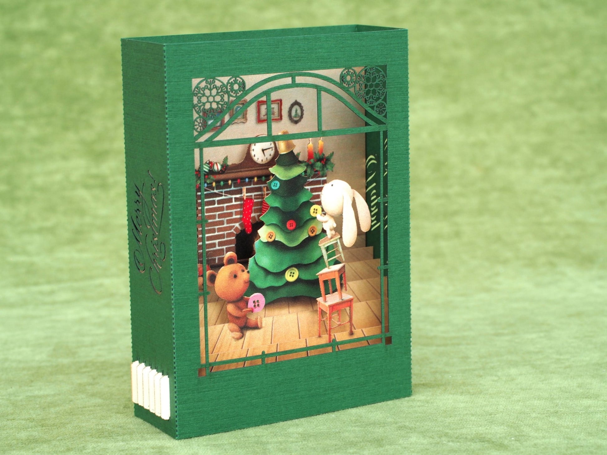 Christmas pop-up card Teddy bear and Rabbit - ColibriGift