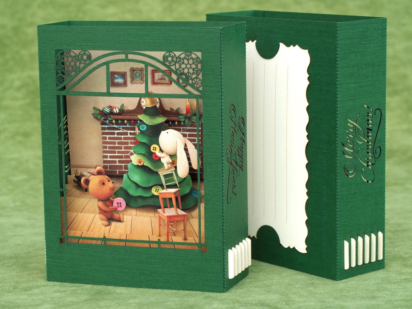 Christmas pop-up card Teddy bear and Rabbit - ColibriGift