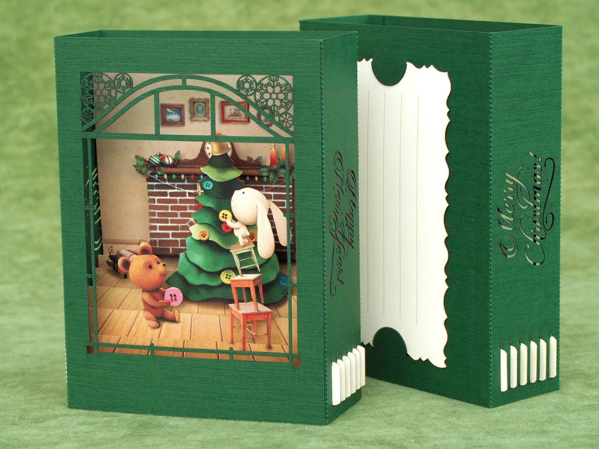 Christmas pop-up card Teddy bear and Rabbit - ColibriGift