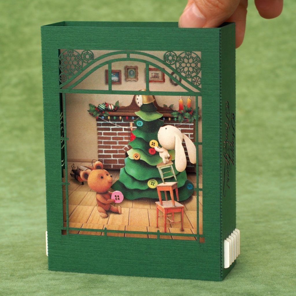 Christmas pop-up card Teddy bear and Rabbit - ColibriGift