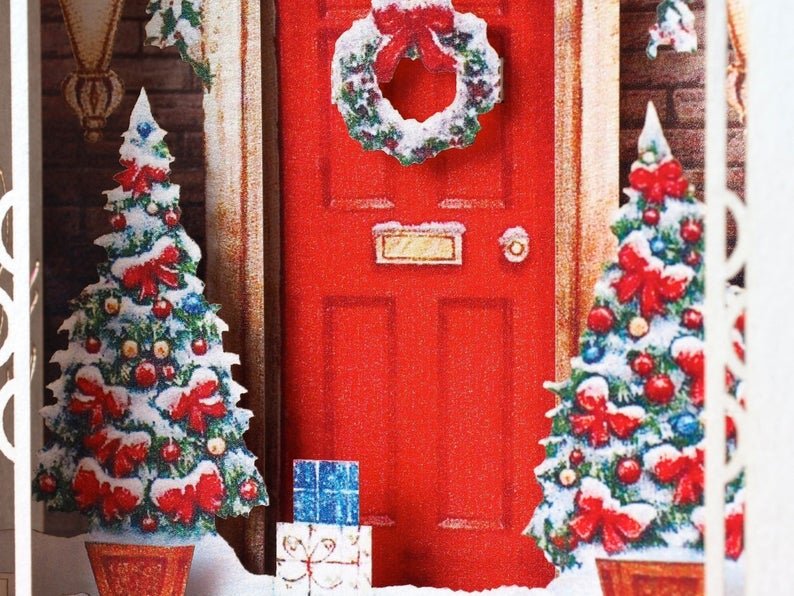 Christmas popup Card, Christmas Door Wreath, Xmas creative gift - ColibriGift