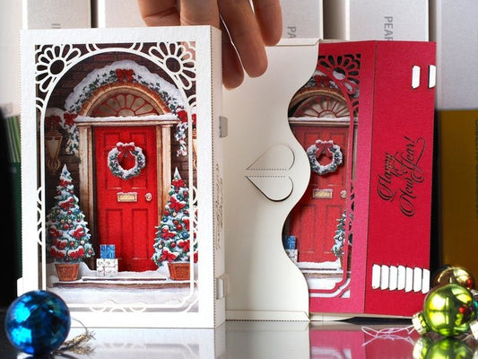 Christmas popup Card, Christmas Door Wreath, Xmas creative gift - ColibriGift