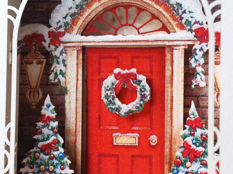 Christmas popup Card, Christmas Door Wreath, Xmas creative gift - ColibriGift