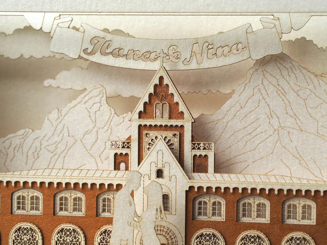 Custom wedding invitation Bad Reichenhall Germany Deutschland pop-up card - ColibriGift