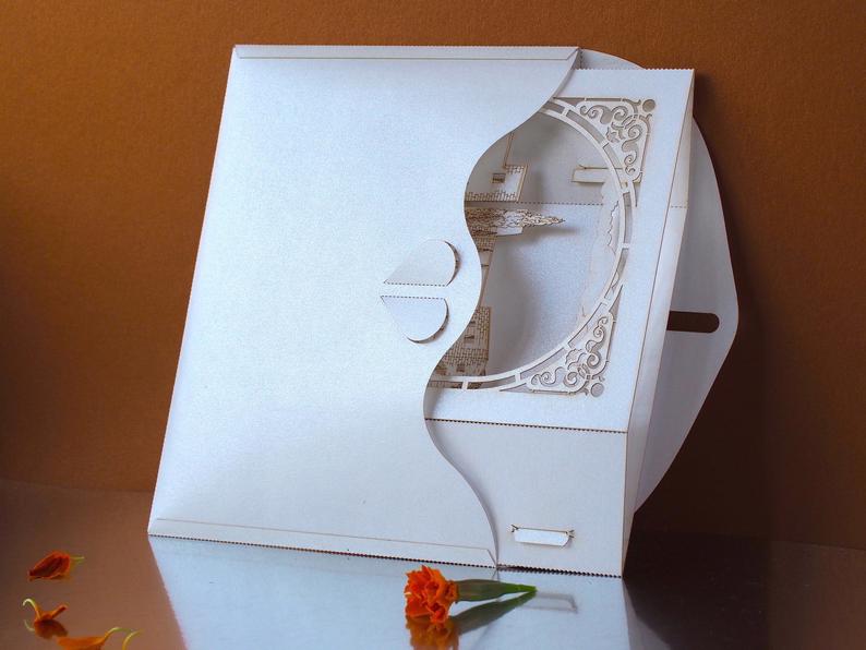 Custom wedding invitation Hotel Le Vieux Castillon France pop-up card - ColibriGift