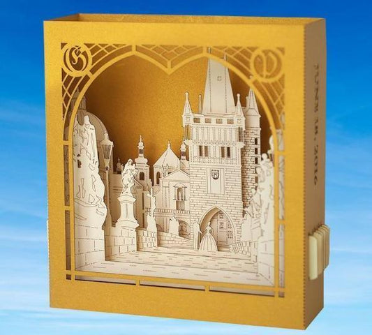 Custom wedding invitation pop-up card Charles Bridge theme - ColibriGift