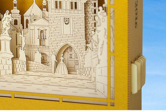 Custom wedding invitation pop-up card Charles Bridge theme - ColibriGift
