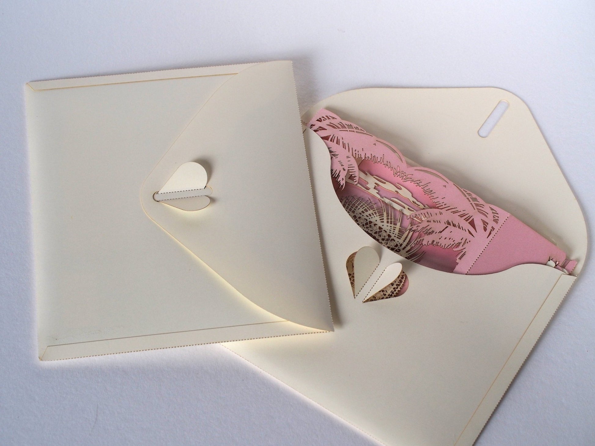 Custom wedding invitation pop-up cards with Beach Palm Arch - ColibriGift