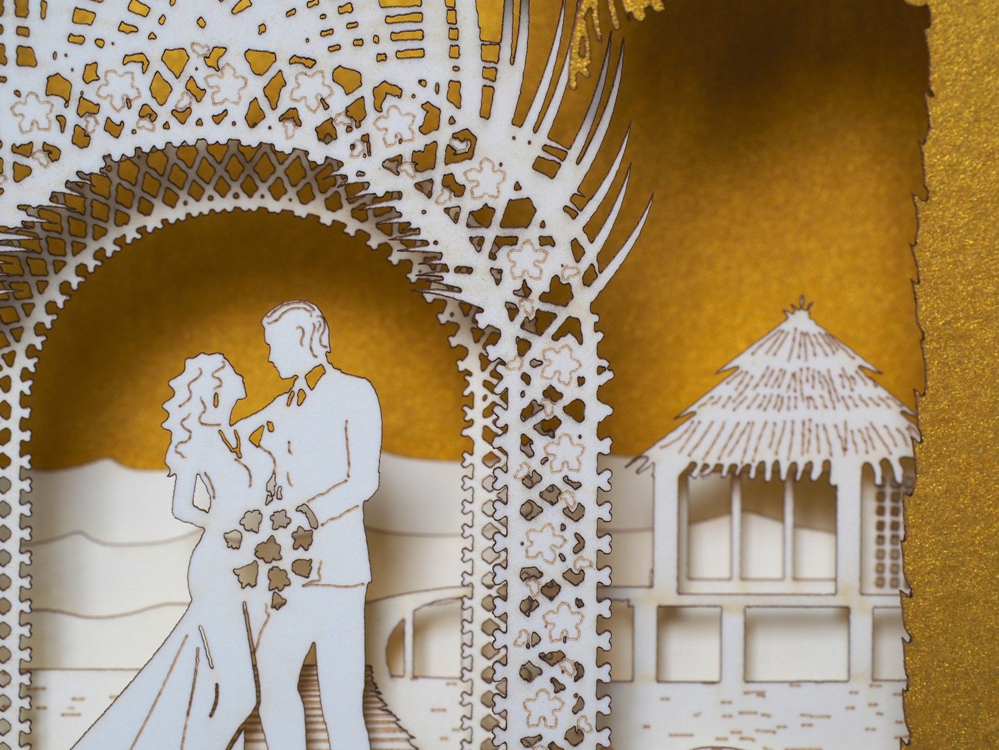 Custom wedding invitation pop-up cards with Beach Palm Arch - ColibriGift