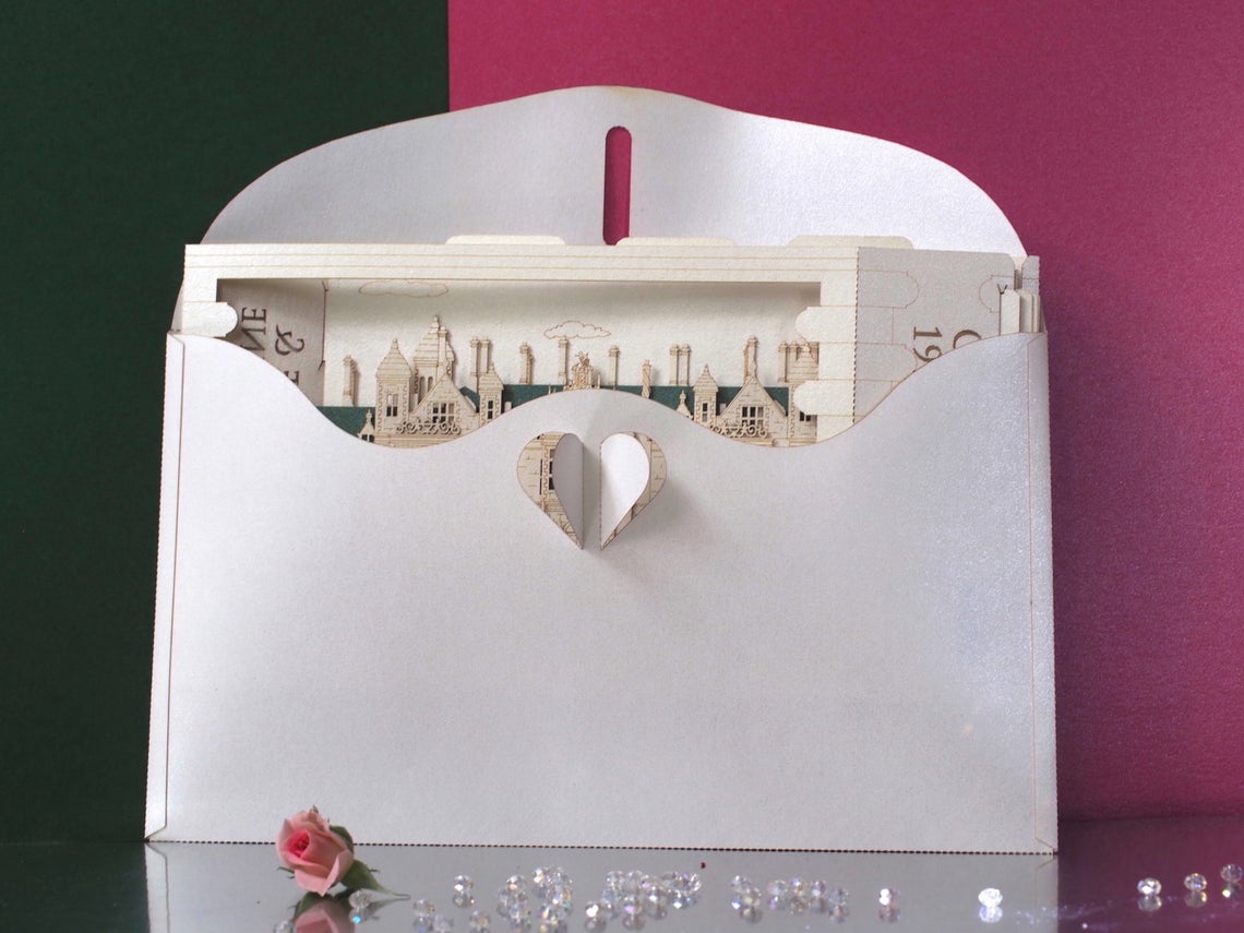 Custom wedding invitation Stoke Rochford Hall in Lincolnshire England pop-up card - ColibriGift