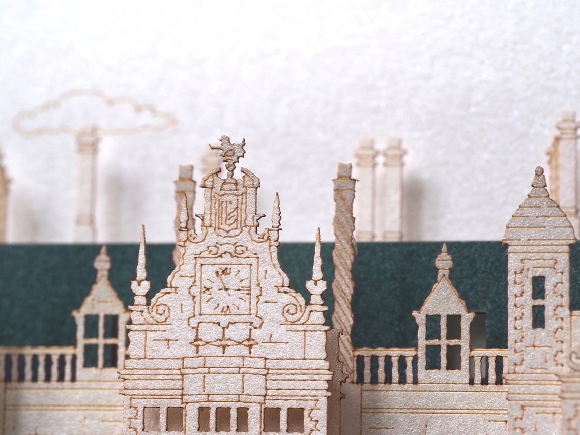 Custom wedding invitation Stoke Rochford Hall in Lincolnshire England pop-up card - ColibriGift