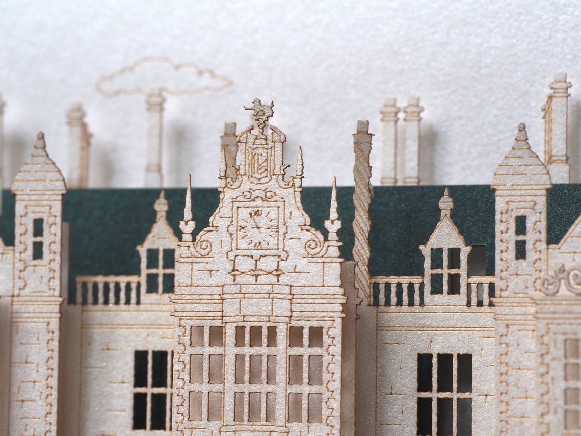 Custom wedding invitation Stoke Rochford Hall in Lincolnshire England pop-up card - ColibriGift
