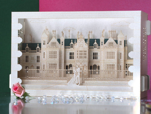 Custom wedding invitation Stoke Rochford Hall in Lincolnshire England pop-up card - ColibriGift