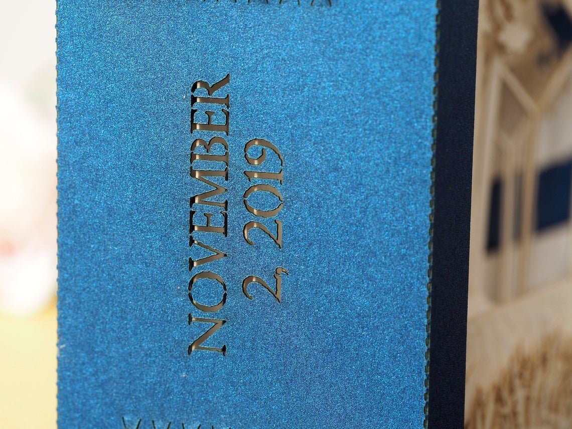 Custom wedding invitation the Anthony Chapel Complex at Garvan Woodland Gardens pop-up card - ColibriGift